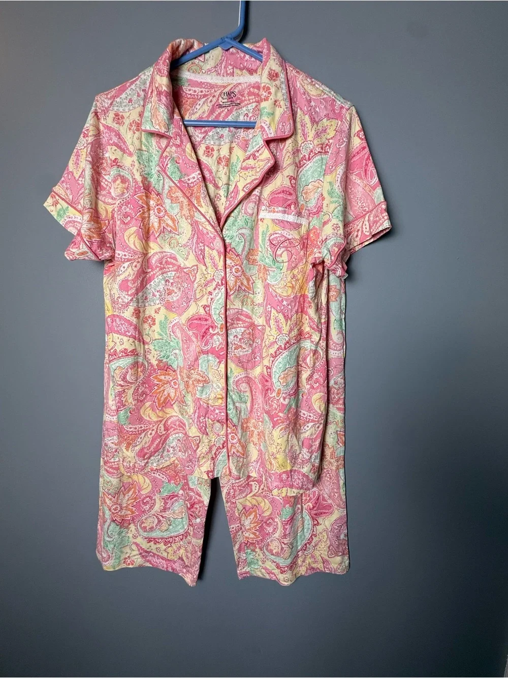 CHAPS Floral 2 Pc Jersey Capri Summer Sleep Set Womens Sz L